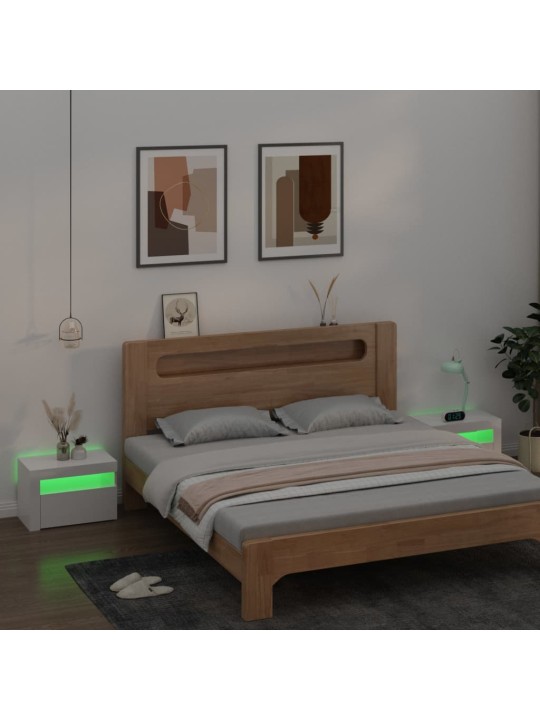 Naktinės spintelės su LED, 2vnt., baltos, 60x35x40cm, blizgios