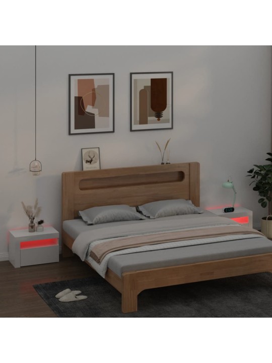 Naktinės spintelės su LED, 2vnt., baltos, 60x35x40cm, blizgios