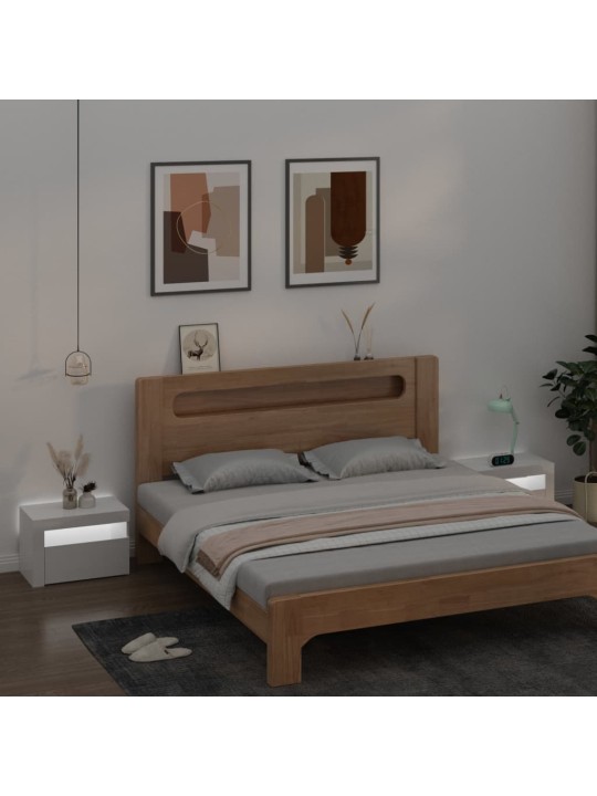Naktinės spintelės su LED, 2vnt., baltos, 60x35x40cm, blizgios