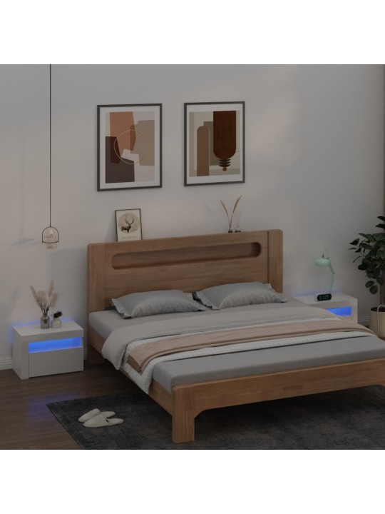 Naktinės spintelės su LED, 2vnt., baltos, 60x35x40cm, blizgios