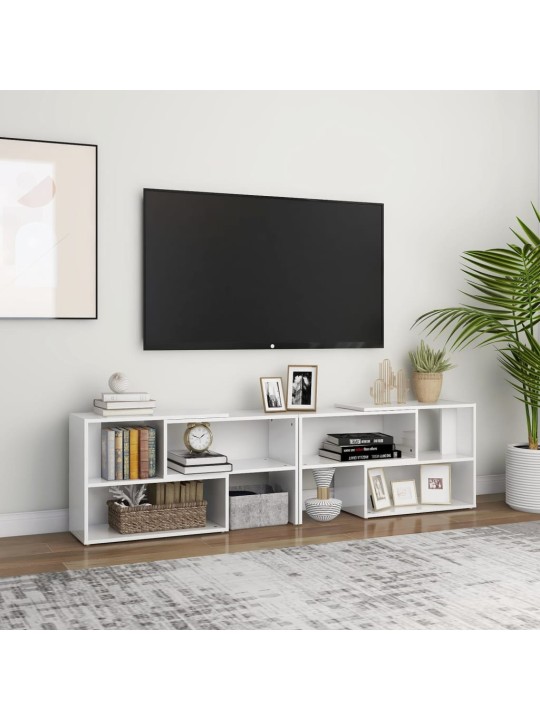Televizoriaus spintelė, balta, 149x30x52cm, MDP, blizgi