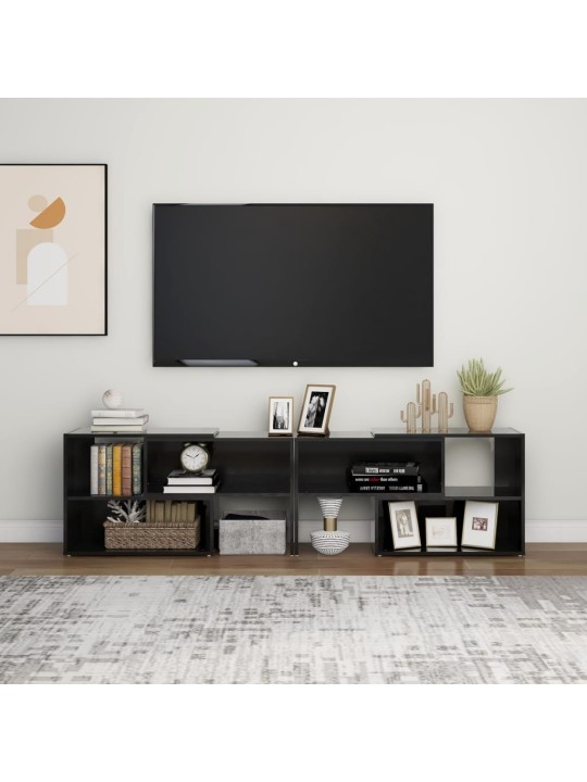 Televizoriaus spintelė, juoda, 149x30x52cm, MDP, blizgi