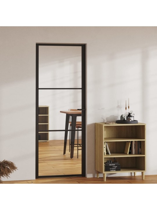 Vidaus durys, juodos, 76x201,5cm, ESG stiklas ir aliuminis