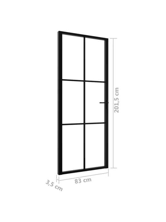 Vidaus durys, juodos, 83x201,5cm, ESG stiklas ir aliuminis