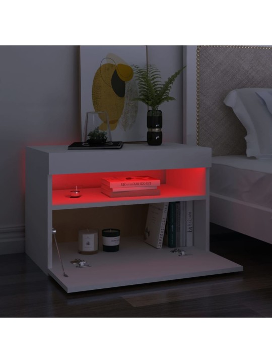 Naktinės spintelės su LED, 2vnt., baltos, 60x35x40cm, mediena
