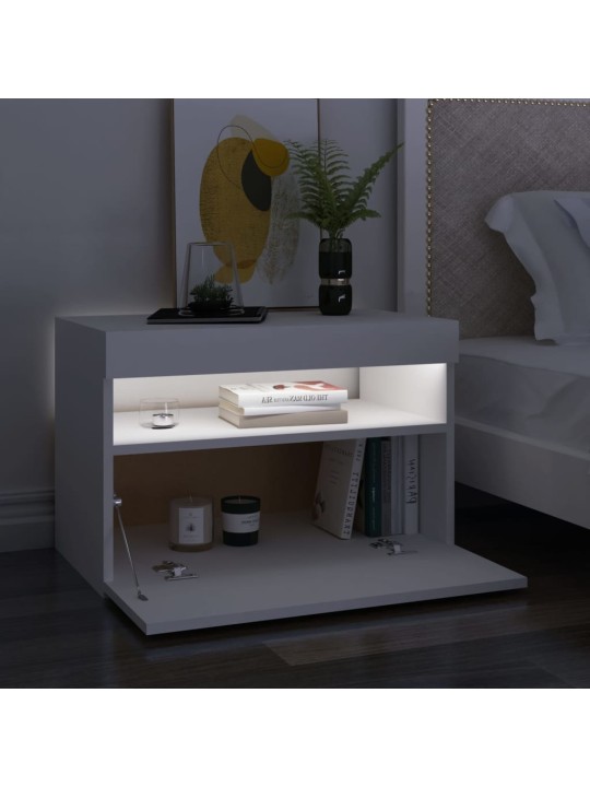 Naktinės spintelės su LED, 2vnt., baltos, 60x35x40cm, mediena