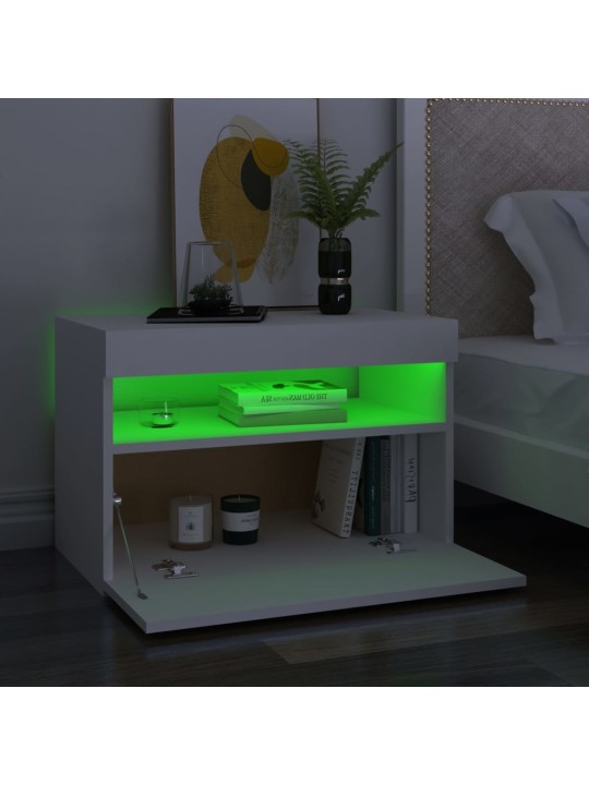 Naktinės spintelės su LED, 2vnt., baltos, 60x35x40cm, mediena