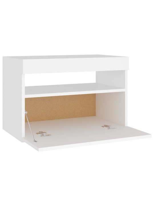 Naktinės spintelės su LED, 2vnt., baltos, 60x35x40cm, mediena