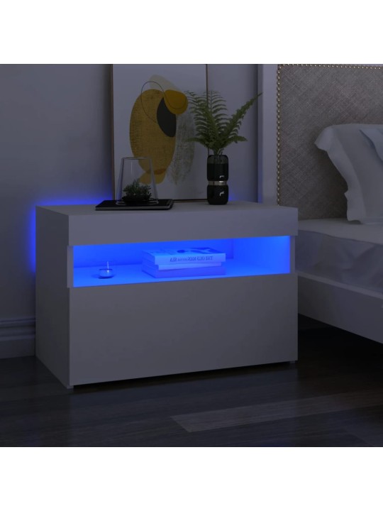 Naktinės spintelės su LED, 2vnt., baltos, 60x35x40cm, mediena
