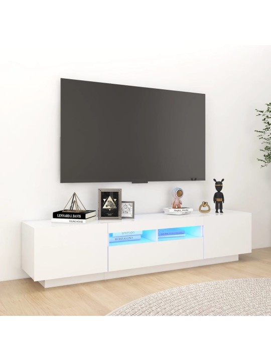 Televizoriaus spintelė su LED apšvietimu, balta, 180x35x40cm