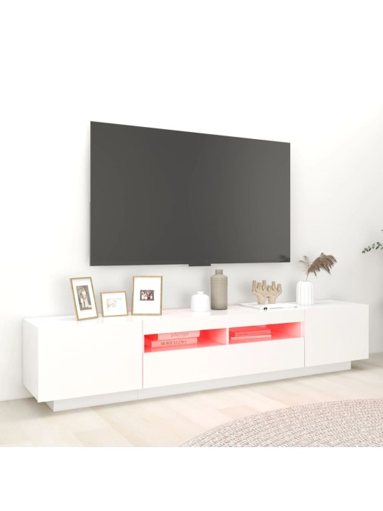 Televizoriaus spintelė su LED apšvietimu, balta, 200x35x40cm