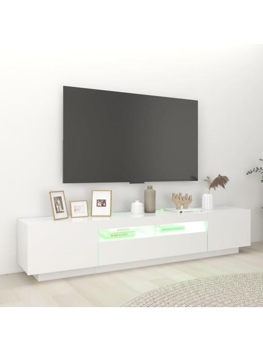Televizoriaus spintelė su LED apšvietimu, balta, 200x35x40cm