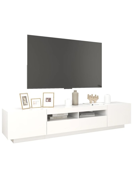 Televizoriaus spintelė su LED apšvietimu, balta, 200x35x40cm