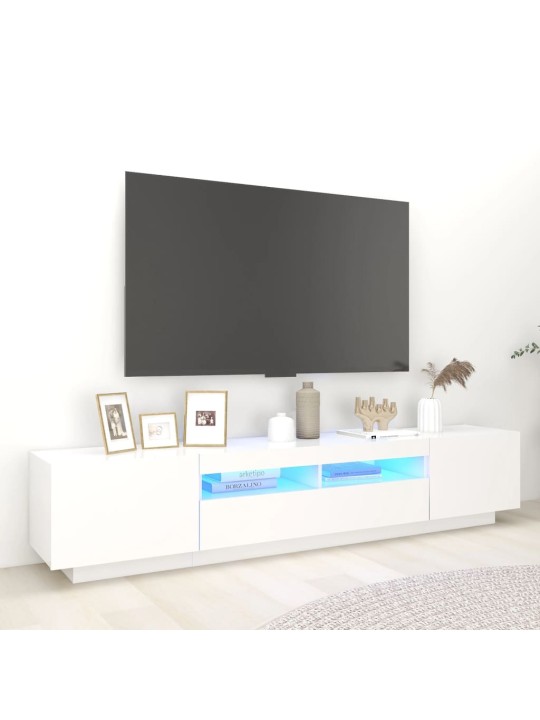 Televizoriaus spintelė su LED apšvietimu, balta, 200x35x40cm