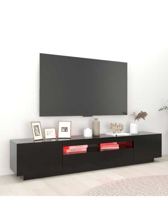 Televizoriaus spintelė su LED apšvietimu, juoda, 200x35x40cm