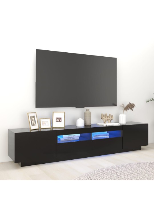 Televizoriaus spintelė su LED apšvietimu, juoda, 200x35x40cm
