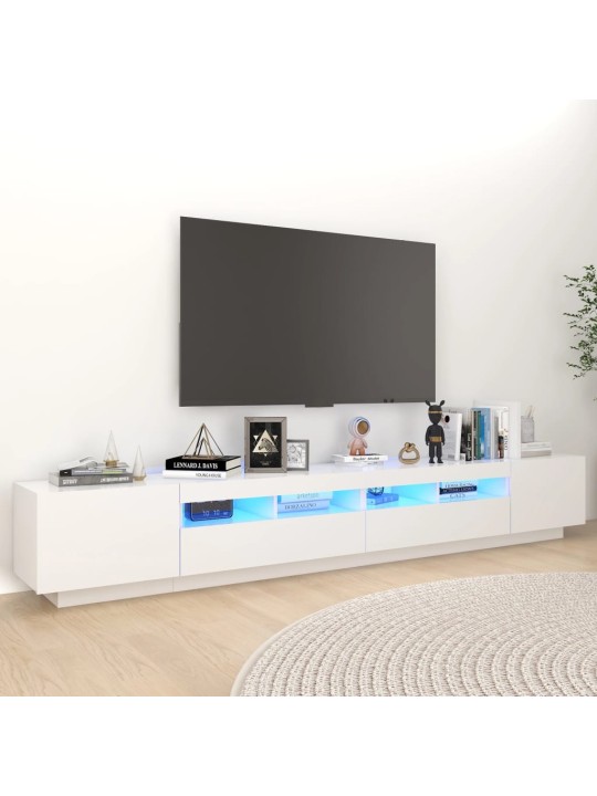 Televizoriaus spintelė su LED apšvietimu, balta, 260x35x40cm