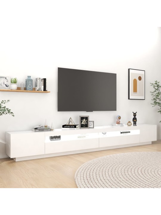 Televizoriaus spintelė su LED apšvietimu, balta, 300x35x40cm
