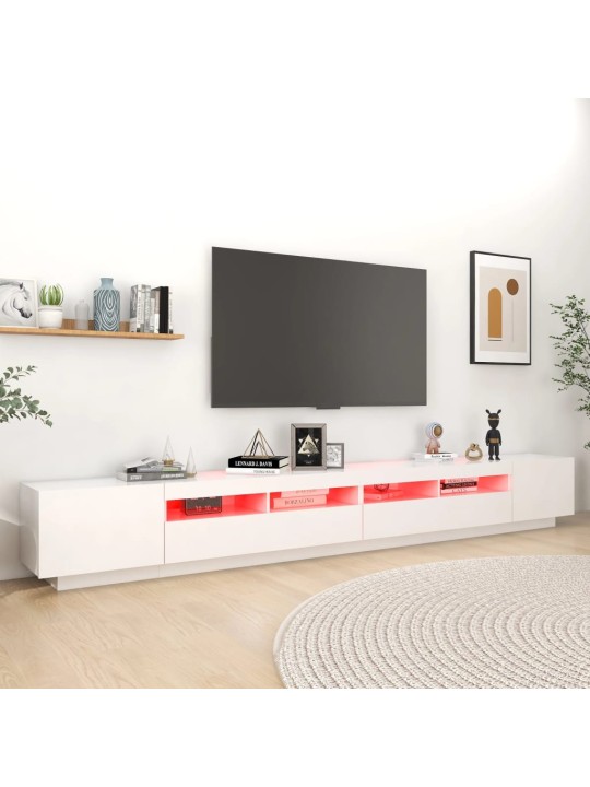 Televizoriaus spintelė su LED apšvietimu, balta, 300x35x40cm