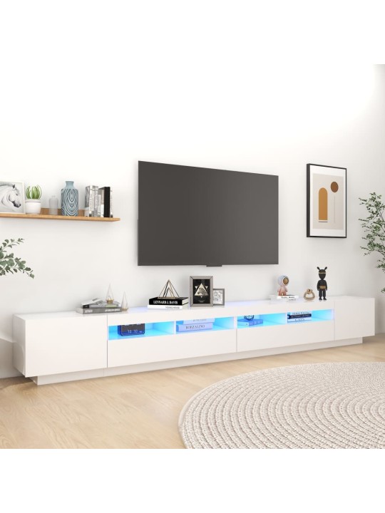 Televizoriaus spintelė su LED apšvietimu, balta, 300x35x40cm