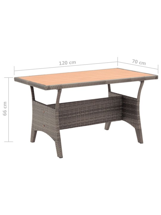 Sodo stalas, pilkos spalvos, 120x70x66cm, poliratanas