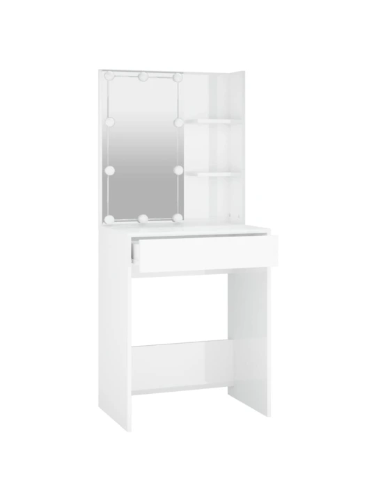 Kosmetinis staliukas su LED, baltas, 60x40x140cm, blizgus