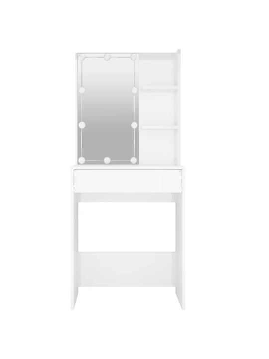 Kosmetinis staliukas su LED, baltas, 60x40x140cm, blizgus
