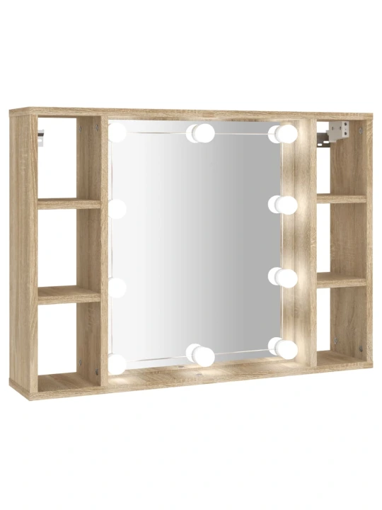 Veidrodinė spintelė su LED apšvietimu, ąžuolo, 76x15x55cm