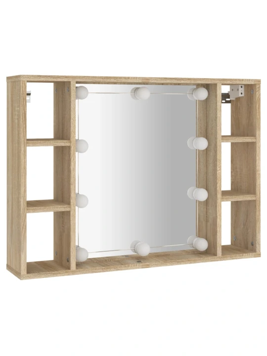 Veidrodinė spintelė su LED apšvietimu, ąžuolo, 76x15x55cm