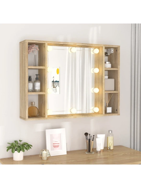 Veidrodinė spintelė su LED apšvietimu, ąžuolo, 76x15x55cm