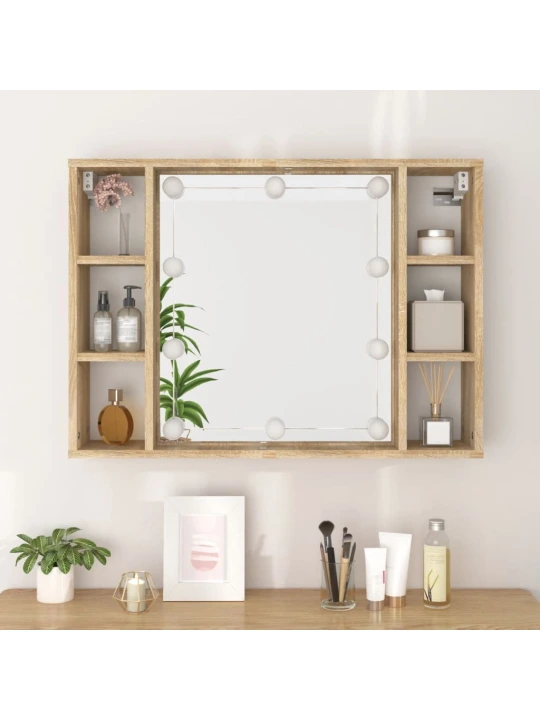 Veidrodinė spintelė su LED apšvietimu, ąžuolo, 76x15x55cm