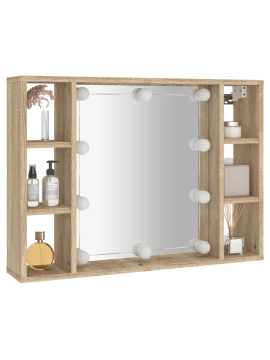 Veidrodinė spintelė su LED apšvietimu, ąžuolo, 76x15x55cm