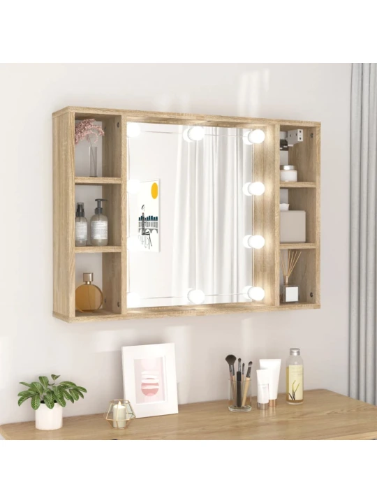 Veidrodinė spintelė su LED apšvietimu, ąžuolo, 76x15x55cm