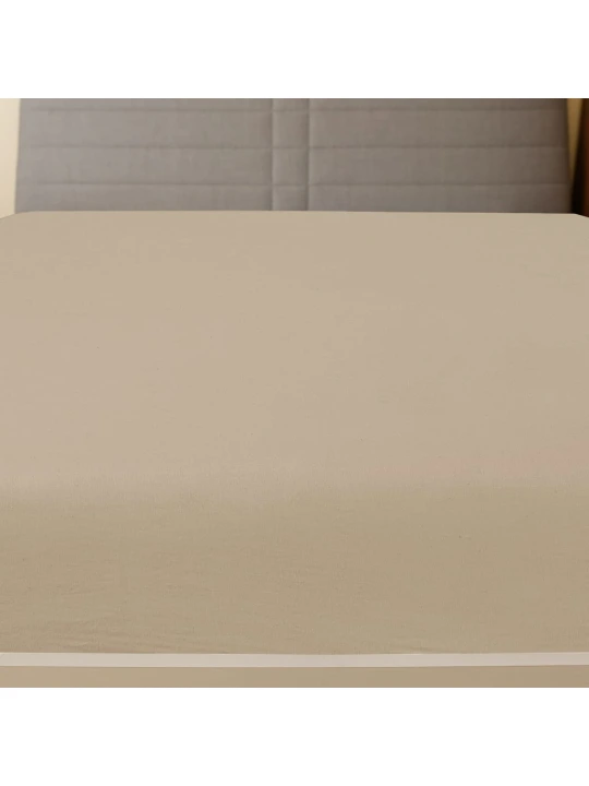 Trikotažinė paklodė su guma, taupe spalvos, 140x200cm, medvilnė