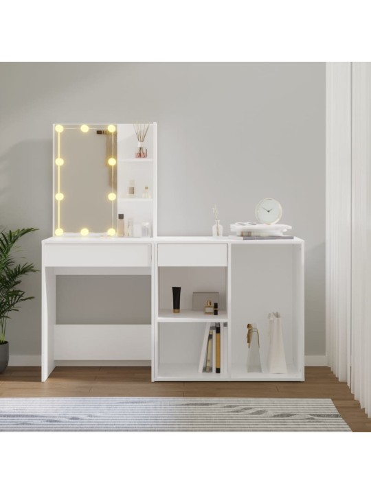 Kosmetinis staliukas su LED ir spintele, baltas, mediena