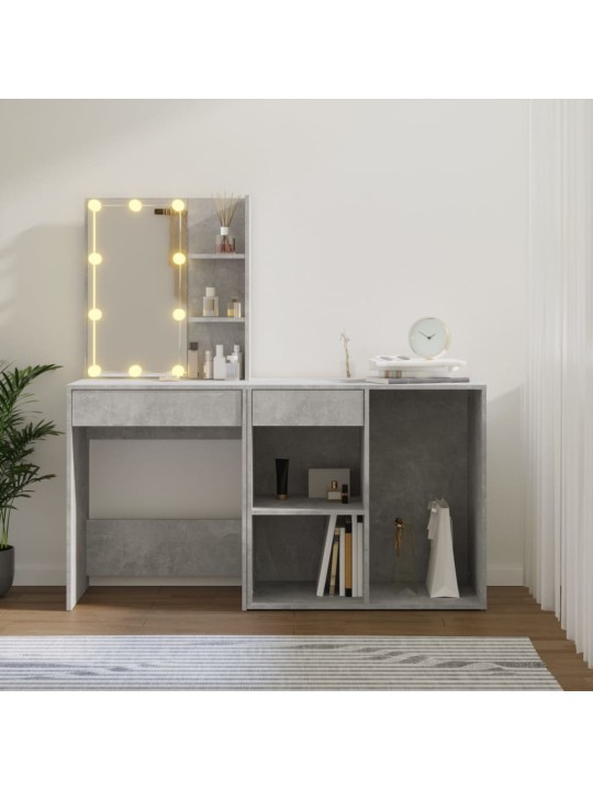 Kosmetinis staliukas su LED ir spintele, betono pilkas, mediena