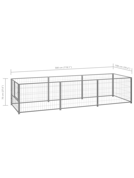 Voljeras šunims, sidabrinės spalvos, 3m², plienas