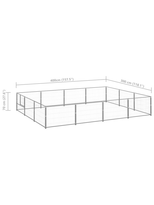 Voljeras šunims, sidabrinės spalvos, 12m², plienas
