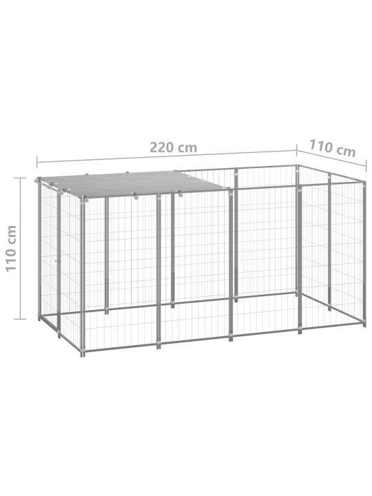 Voljeras šunims, sidabrinės spalvos, 2,42 m², plienas