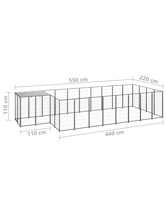 Voljeras šunims, juodos spalvos, 10,89 m², plienas