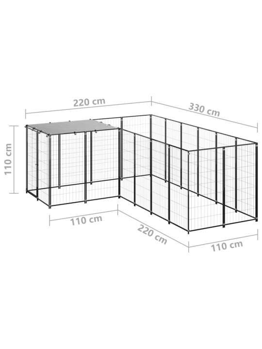 Voljeras šunims, juodos spalvos, 4,84 m², plienas