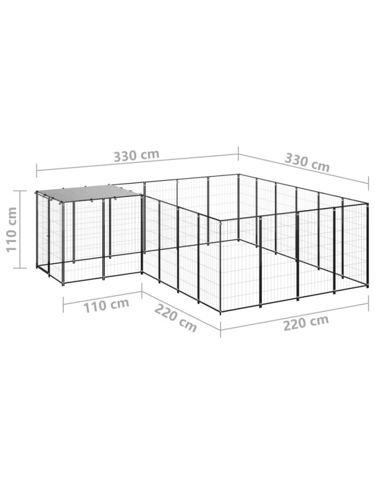 Voljeras šunims, juodos spalvos, 8,47 m², plienas