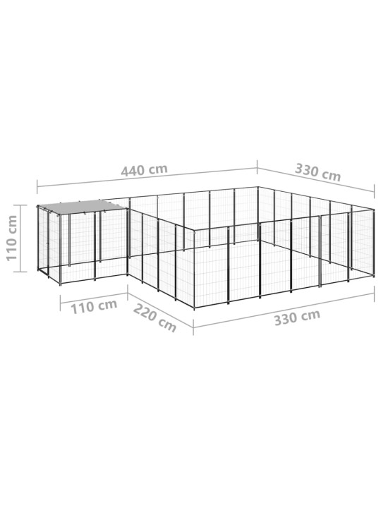 Voljeras šunims, juodos spalvos, 12,1 m², plienas