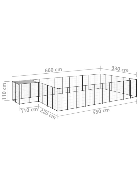 Voljeras šunims, juodos spalvos, 19,36 m², plienas
