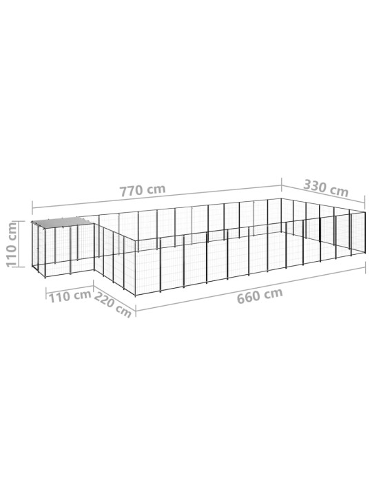 Voljeras šunims, juodos spalvos, 22,99 m², plienas