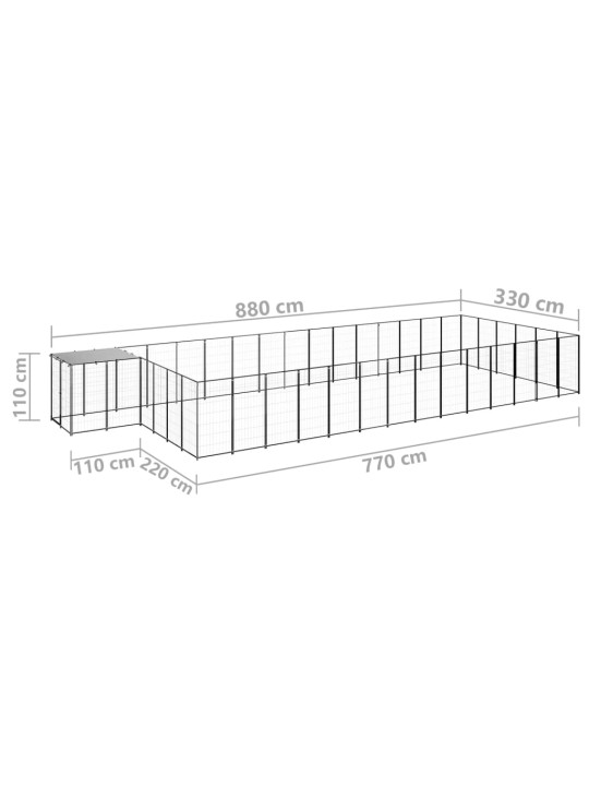 Voljeras šunims, juodos spalvos, 26,62 m², plienas