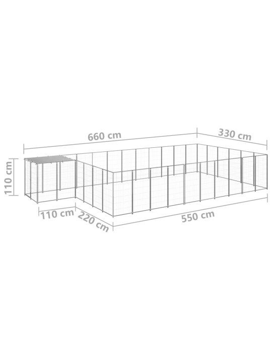 Voljeras šunims, sidabrinės spalvos, 19,36 m², plienas