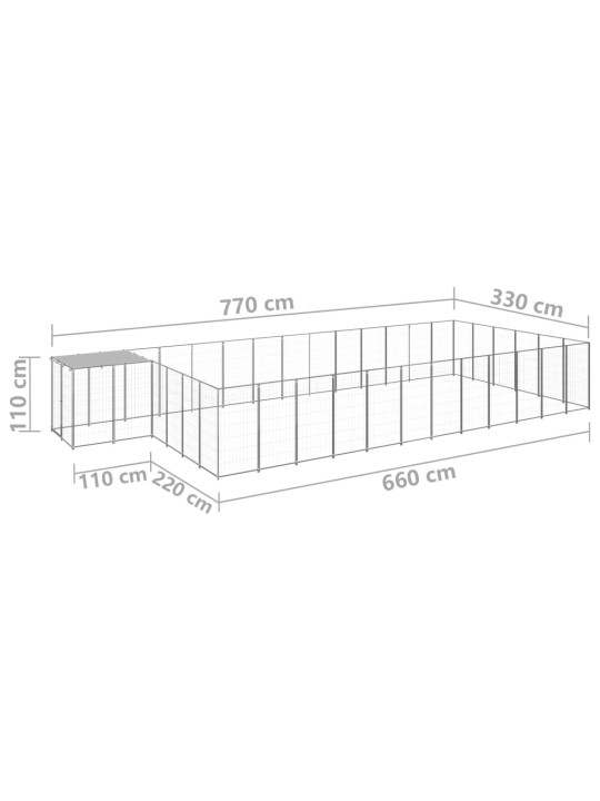 Voljeras šunims, sidabrinės spalvos, 22,99 m², plienas