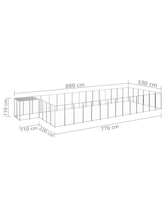 Voljeras šunims, sidabrinės spalvos, 26,62 m², plienas