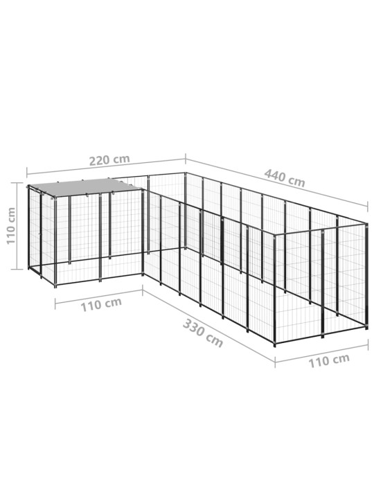 Voljeras šunims, juodos spalvos, 6,05 m², plienas
